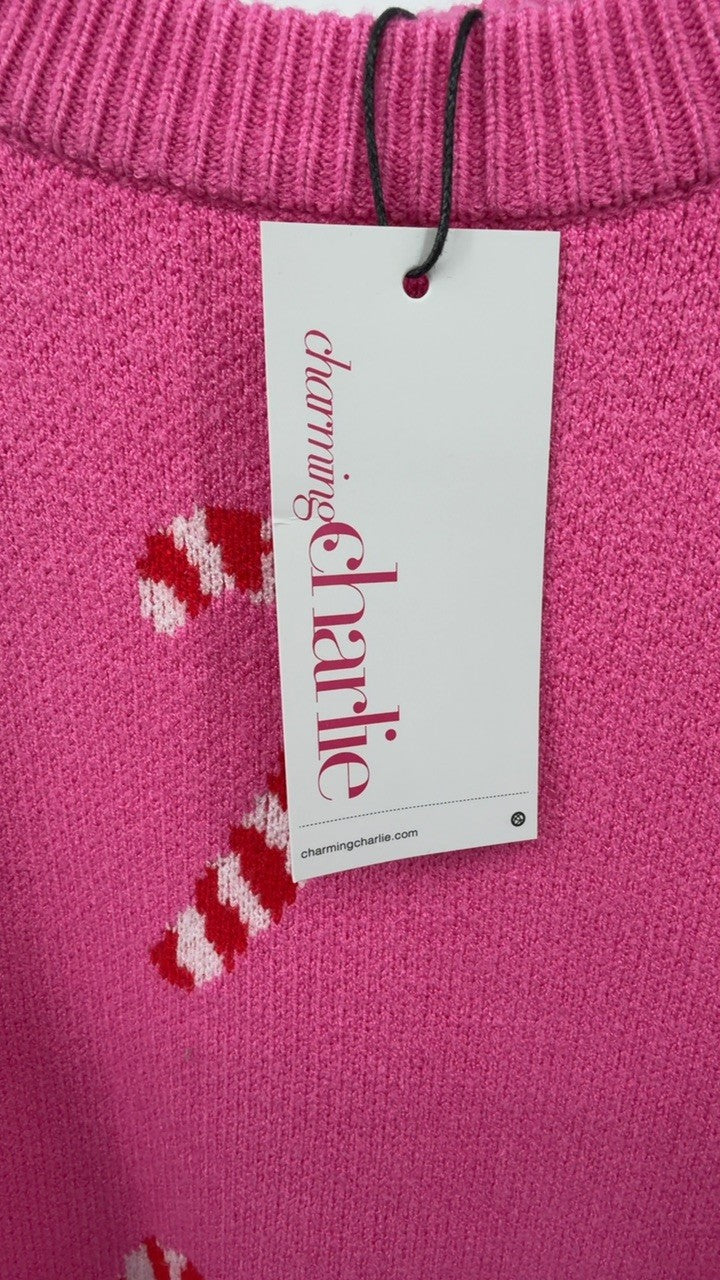 Christmas Candy Cane Holiday Drop Shoulder Sweater