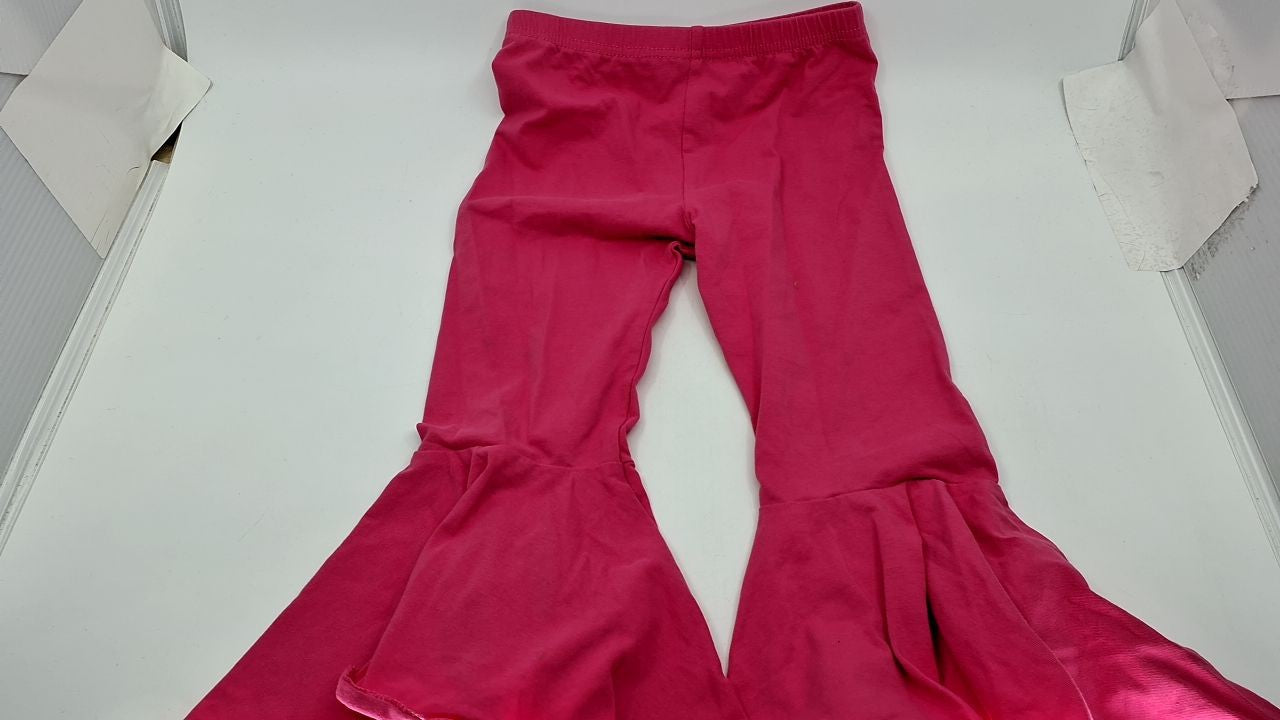 Kids 4-5T Hot Pink Ruffle Bell Bottom Pants Cotton Casual Trousers