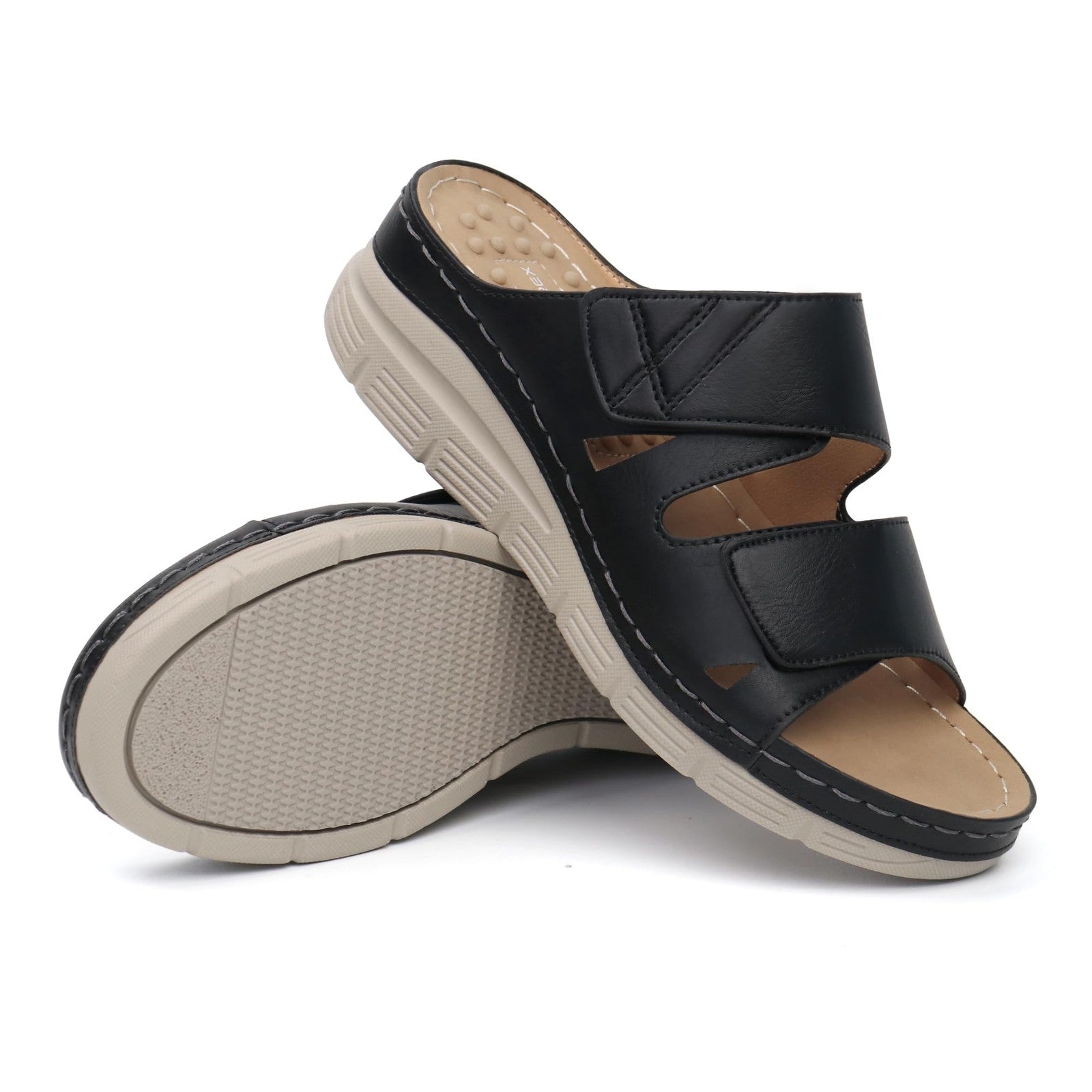 Ortho+rest Women Arch Support Slides Orthotic Walking Sandals (7, Black)