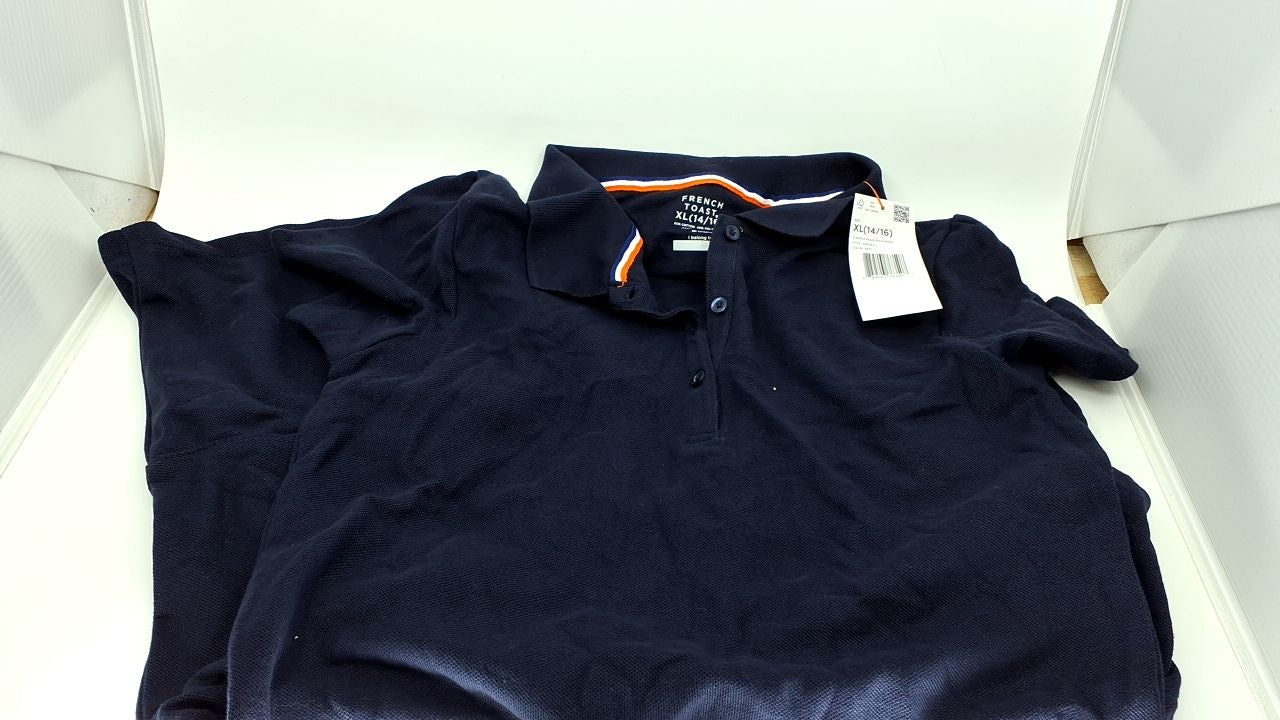 French Toast girls Ruffle Pique Polo School Uniform Dress, Navy, 14-16 US