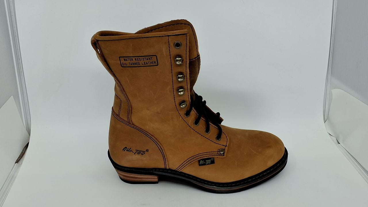 Ad Tec 9in Men's Packer Boots, Brown Leather, Non-Slip Sole, Size 10