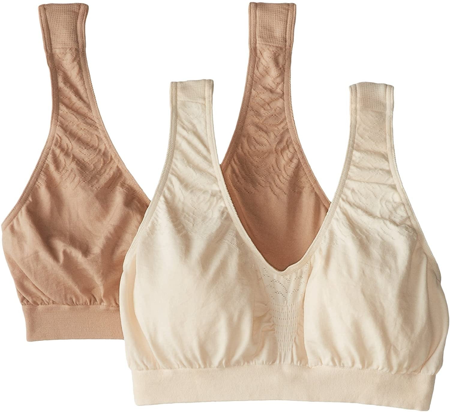 Bali Comfort Revolution Seamless Crop Top 2 Pack, Medium, Light Beige/Nude