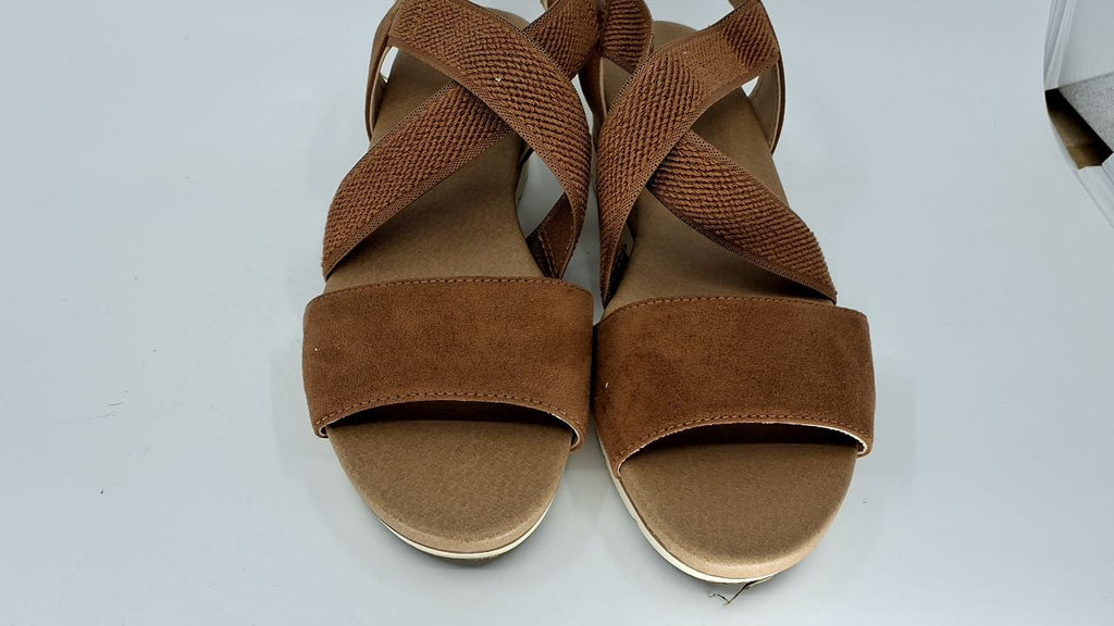 Dr. Scholl's Womens Just Cute Wedge Sandal Honey Brown Fabric 8 M