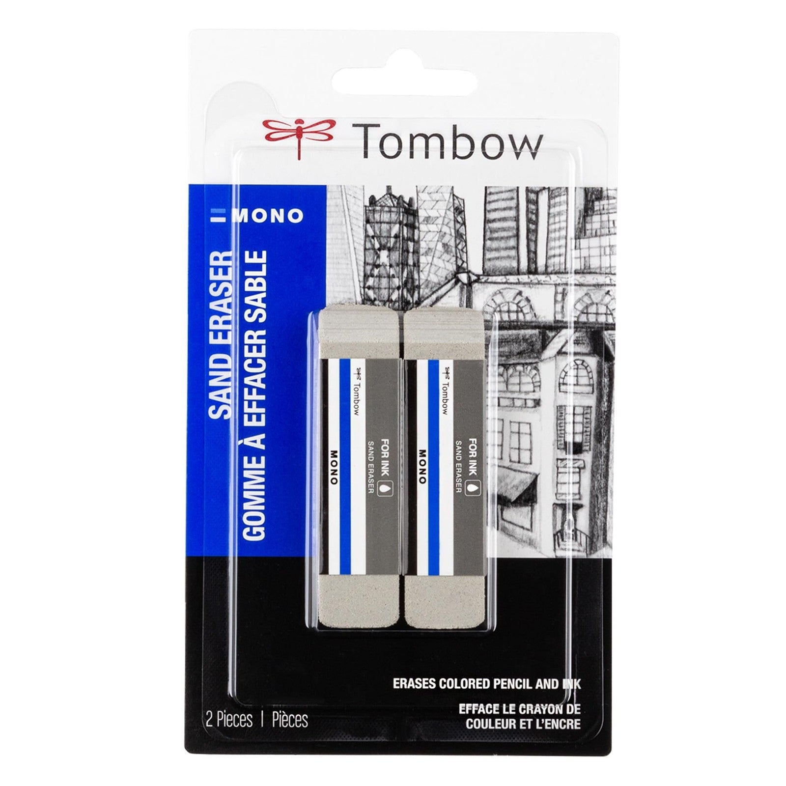 2-Pack Tombow Mono Sand Eraser, Silica Eraser for Ink & Pencil Marks