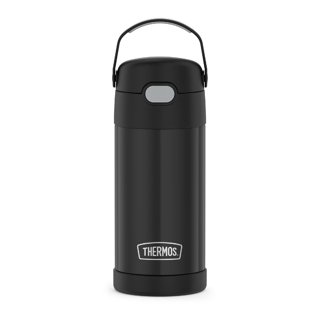 THERMOS FUNtainer 12oz Kids Water Bottle, Black Stainless Steel