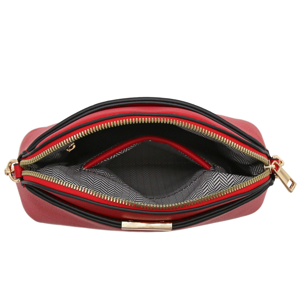 Faux Leather Solid Small Dome Crossbody bag with Chain Strap (Red)