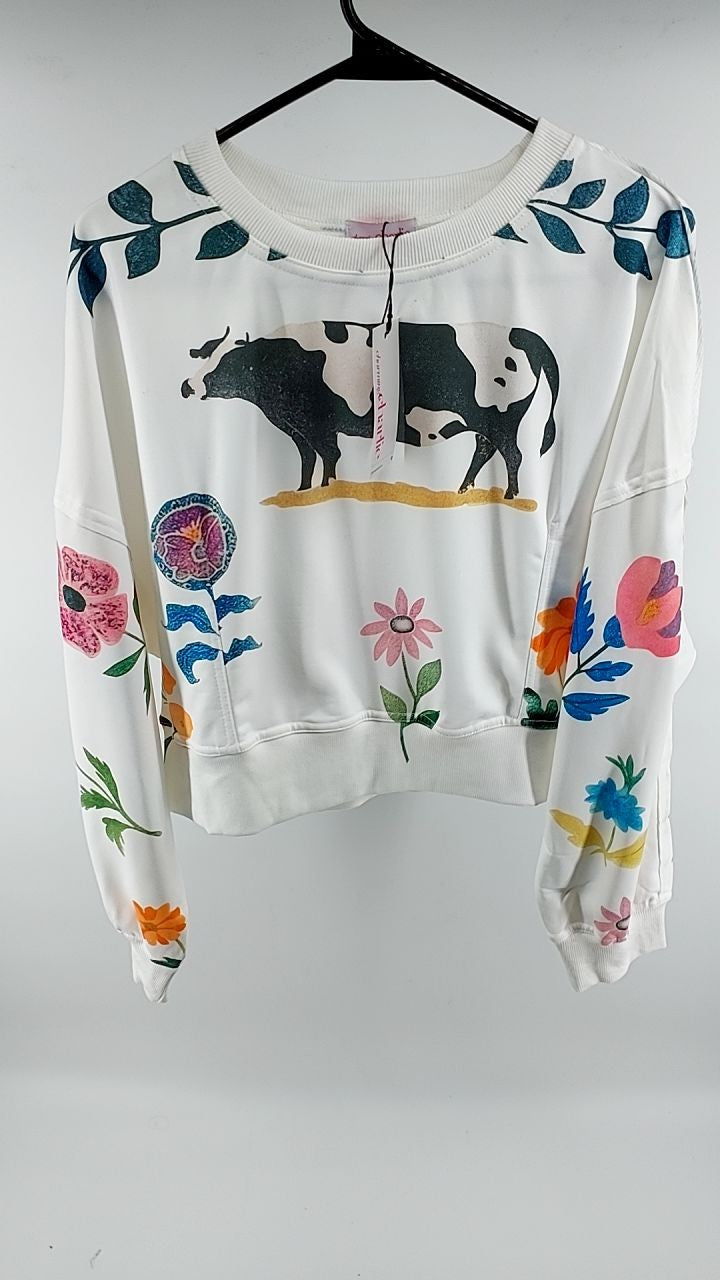 Printed Round Neck Dropped Shoulder Sweatshirt