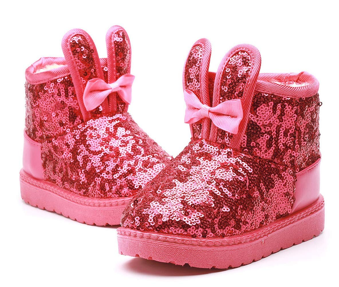 DADAWEN Boy's Girl's Warm Winter Sequin Waterpoof Snow Boots, 1.5M Little Kid
