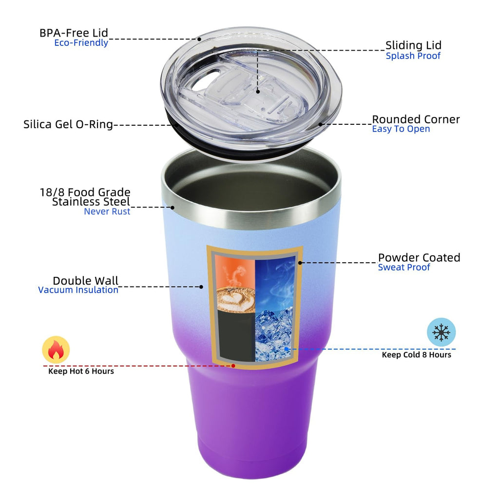 30oz Color Block Tumbler, Stainless Steel, Insulated w/ Lid & Straw