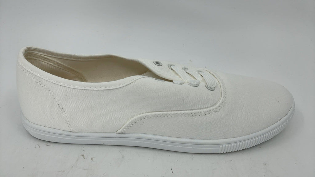 Classic Womens White Flower Sneakers, Lightweight Canvas Size 9.5