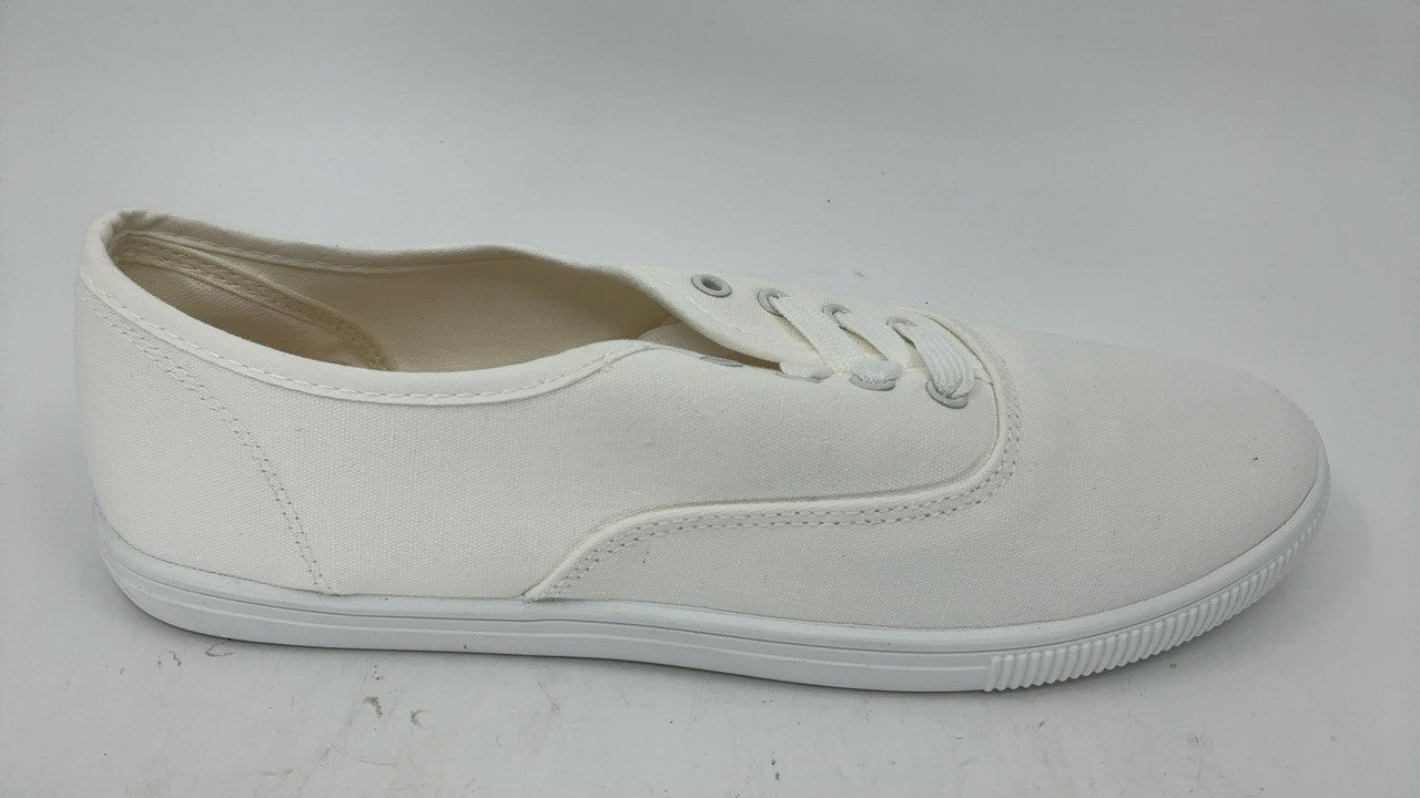 Classic Womens White Flower Sneakers, Lightweight Canvas Size 9.5