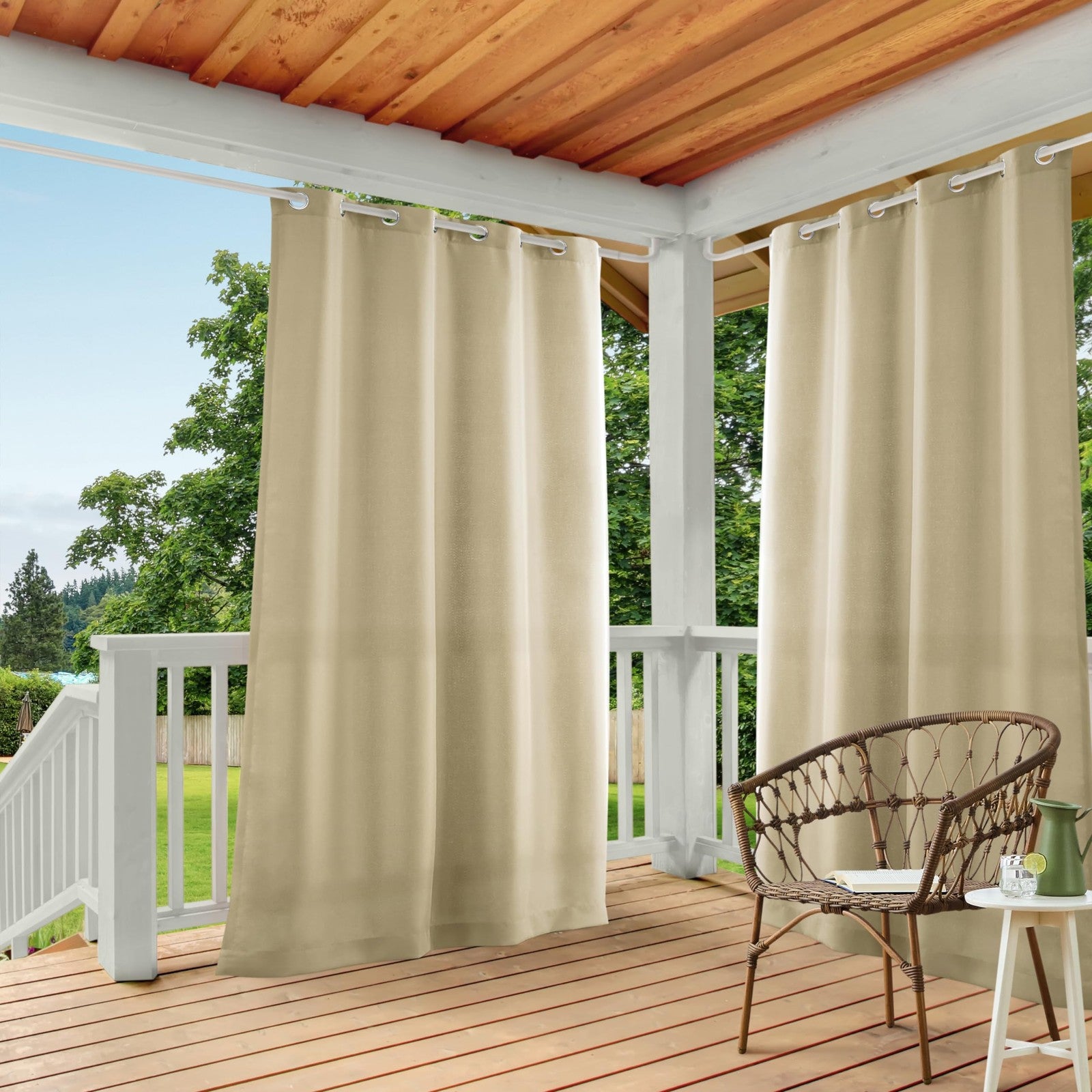 Light Filtering Grommet Top Curtains 54x108 Natural 2-Pack Indoor Outdoor