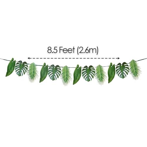 Tropical Palm Leaf Garland Party Decorations, Length 2.6M, 8.5 FT, Green