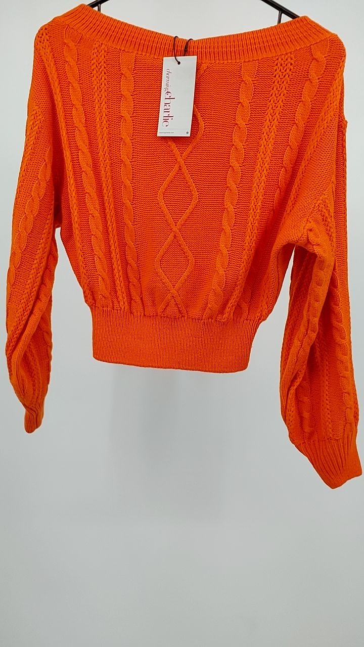 Cable Knit Off-Shoulder Long Sleeve Sweater