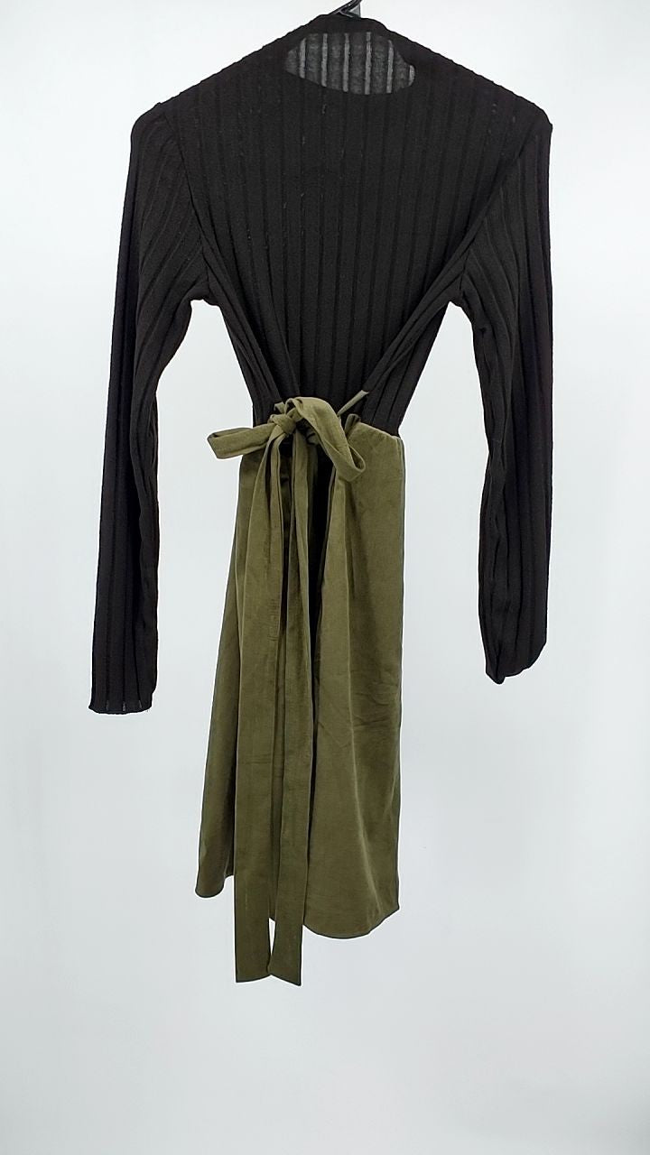 Ribbed Tie Waist A-Line Dress