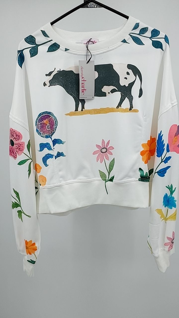 Printed Round Neck Dropped Shoulder Sweatshirt