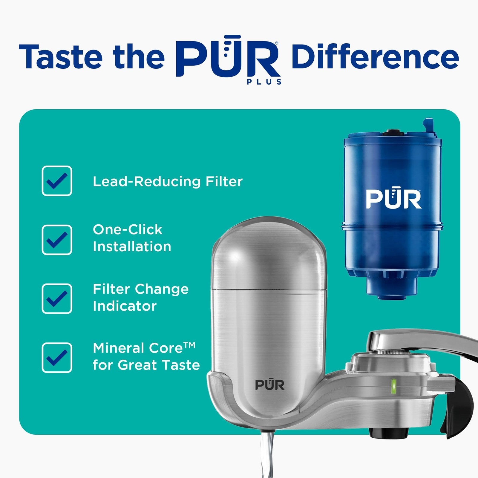 PUR PLUS Vertical Faucet Water Filter, Chrome, Easy Install, 100 Gallons