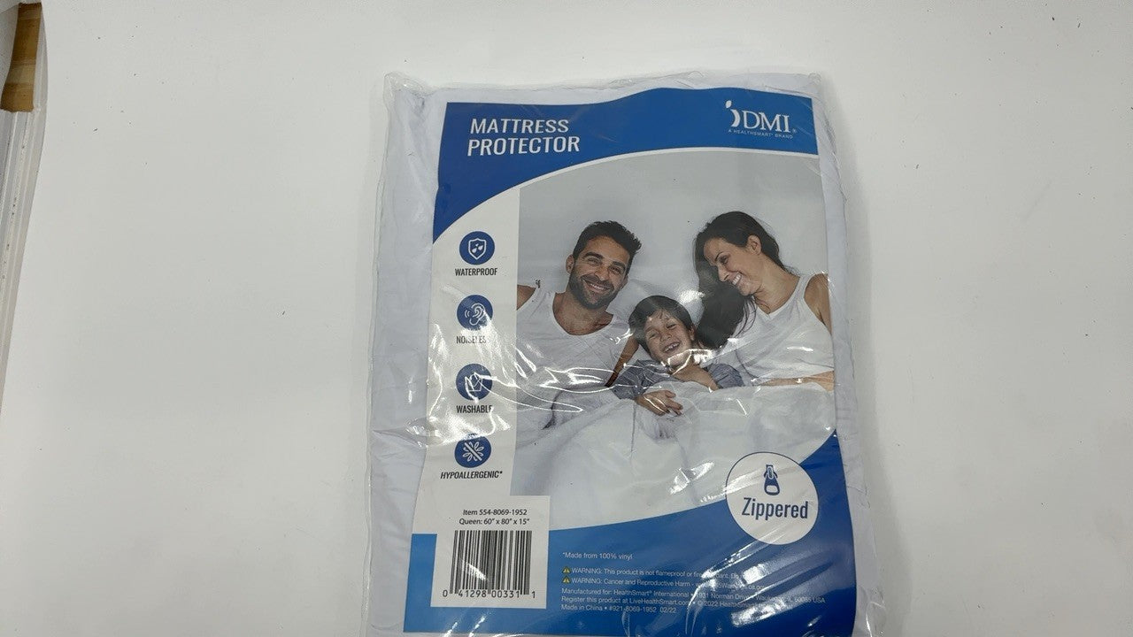 DMI Waterproof Mattress Protector Queen, Zippered Bed Cover, White