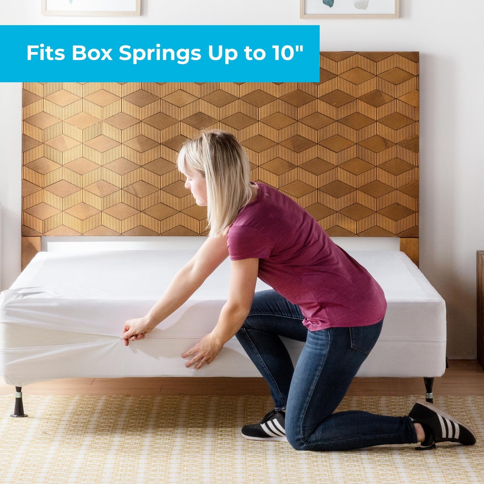 Queen Box Spring Encasement Cover - Waterproof Zippered Protector - White