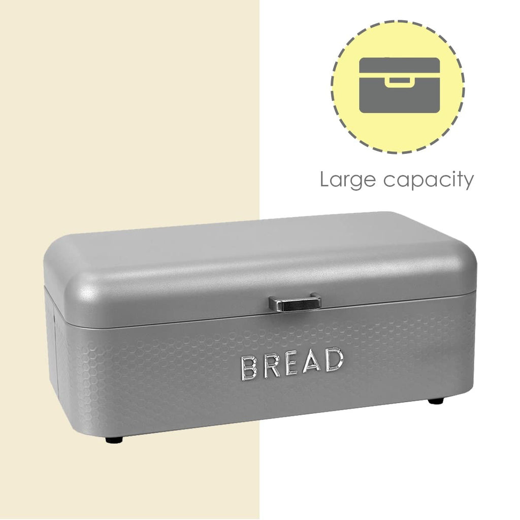 Soho Grey Bread Box - Large Metal Storage for Loaves & Baked Goods