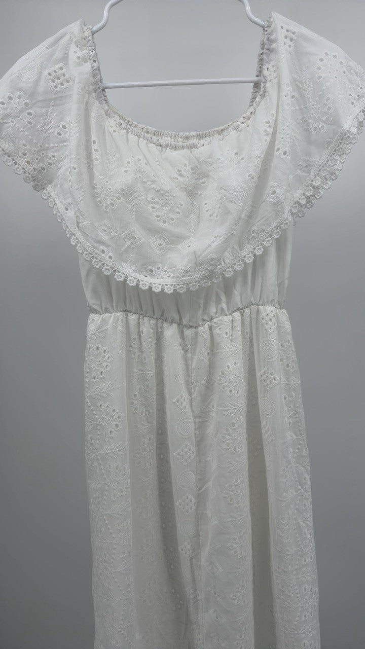 Eyelet Ruffled Hem Off-Shoulder Dress