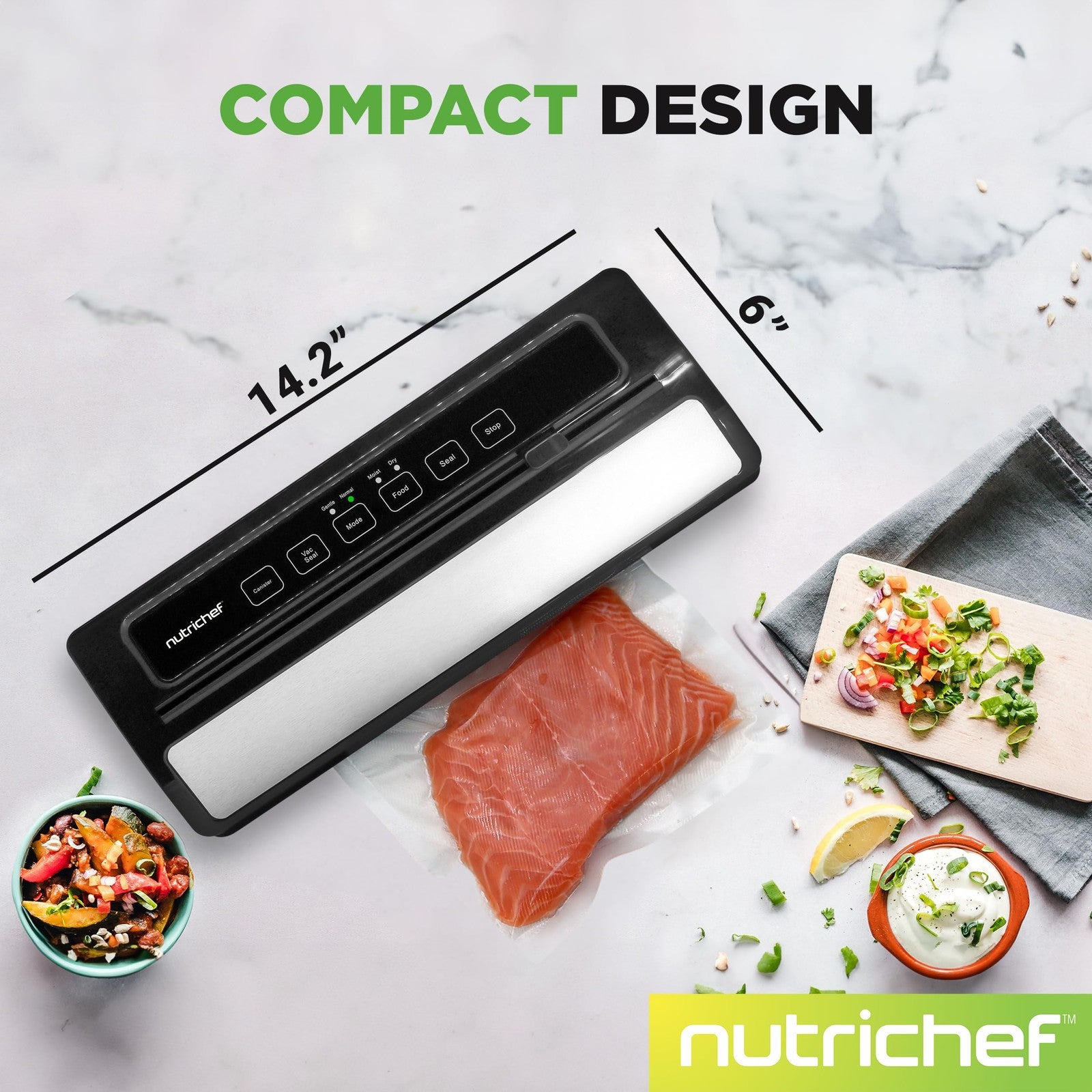 NutriChef Food Vacuum Sealer, Compact Design, LED Indicator Lights