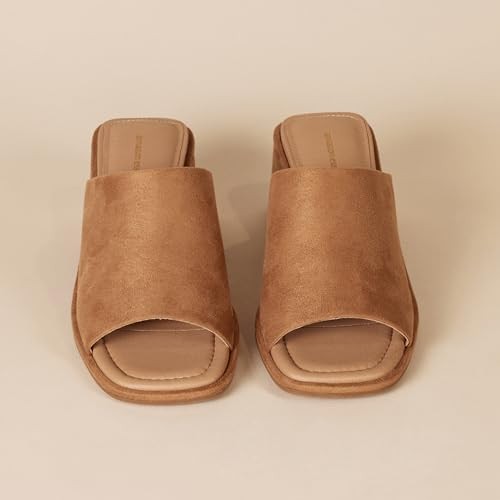 Amazon Essentials Women's Block Heel Mule, Tan Faux Microsuede, 6