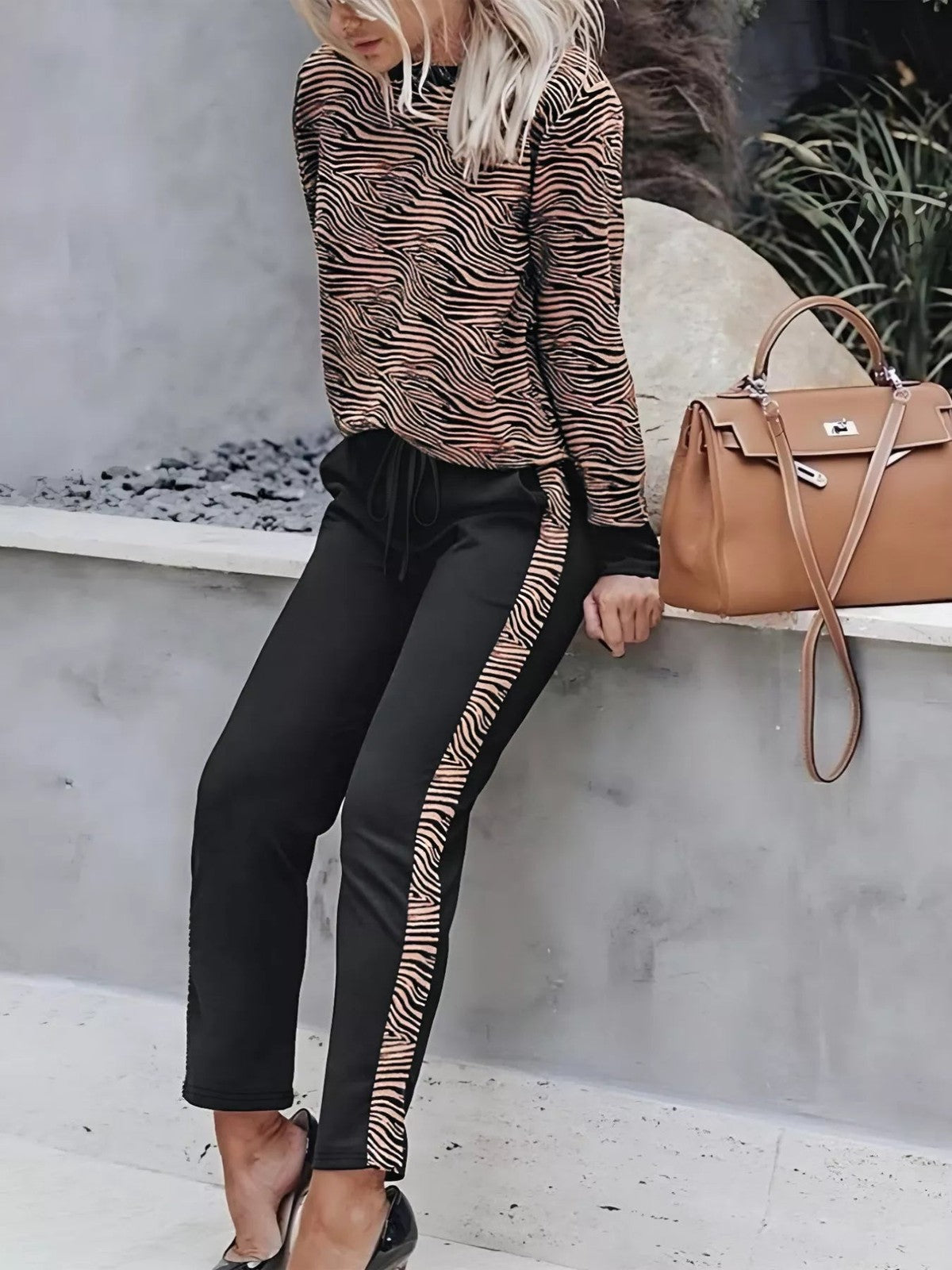 Zebra Print Top and Pants Set