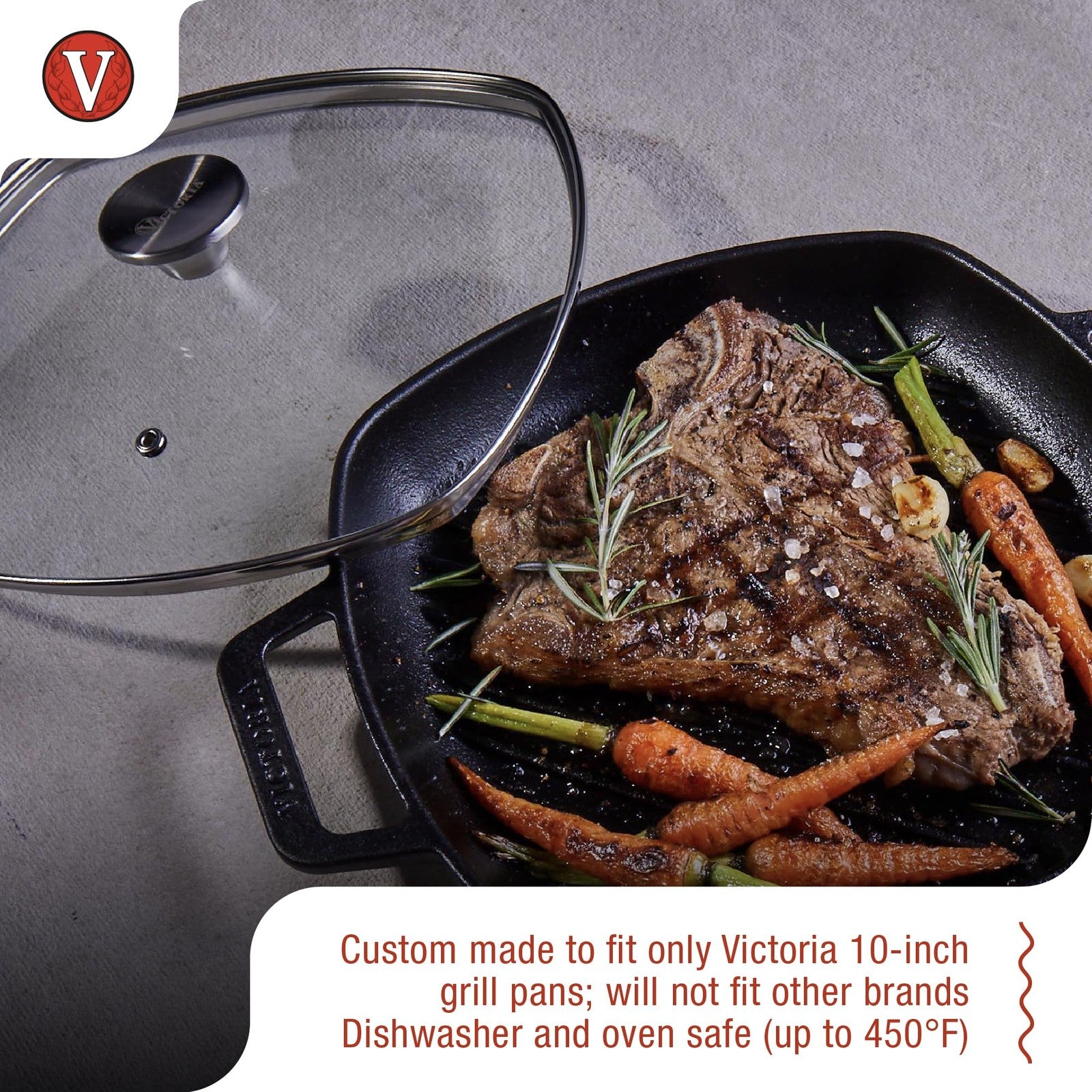 10-Inch Square Skillet Glass Lid, Fits Victoria 9.7-Inch Diameter