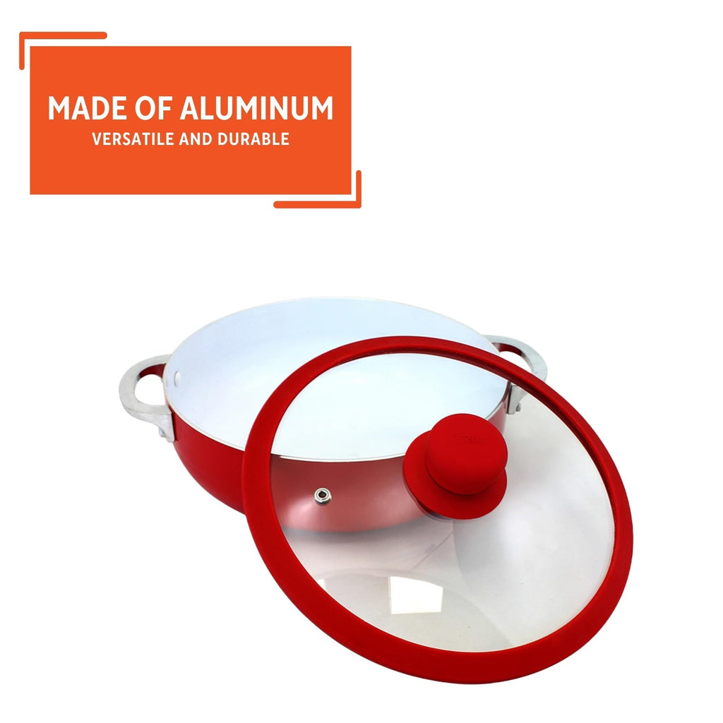 IMUSA 3.2Qt Red Ceramic Nonstick Caldero w/ Glass Lid & Silicone Rim