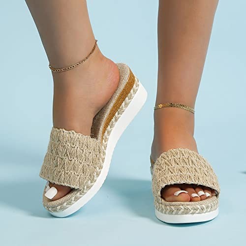 Fashion Summer Slippers Women Thick Slope Heel Beige 4.5 UK