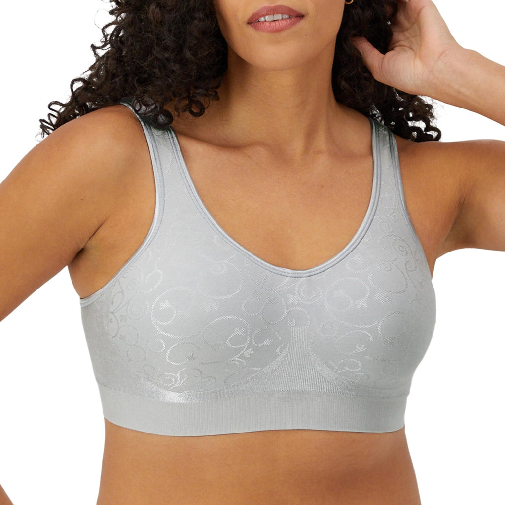 Bali Full-Coverage Wirefree Bra, Large, Moisture-Wicking, Grey Swirl