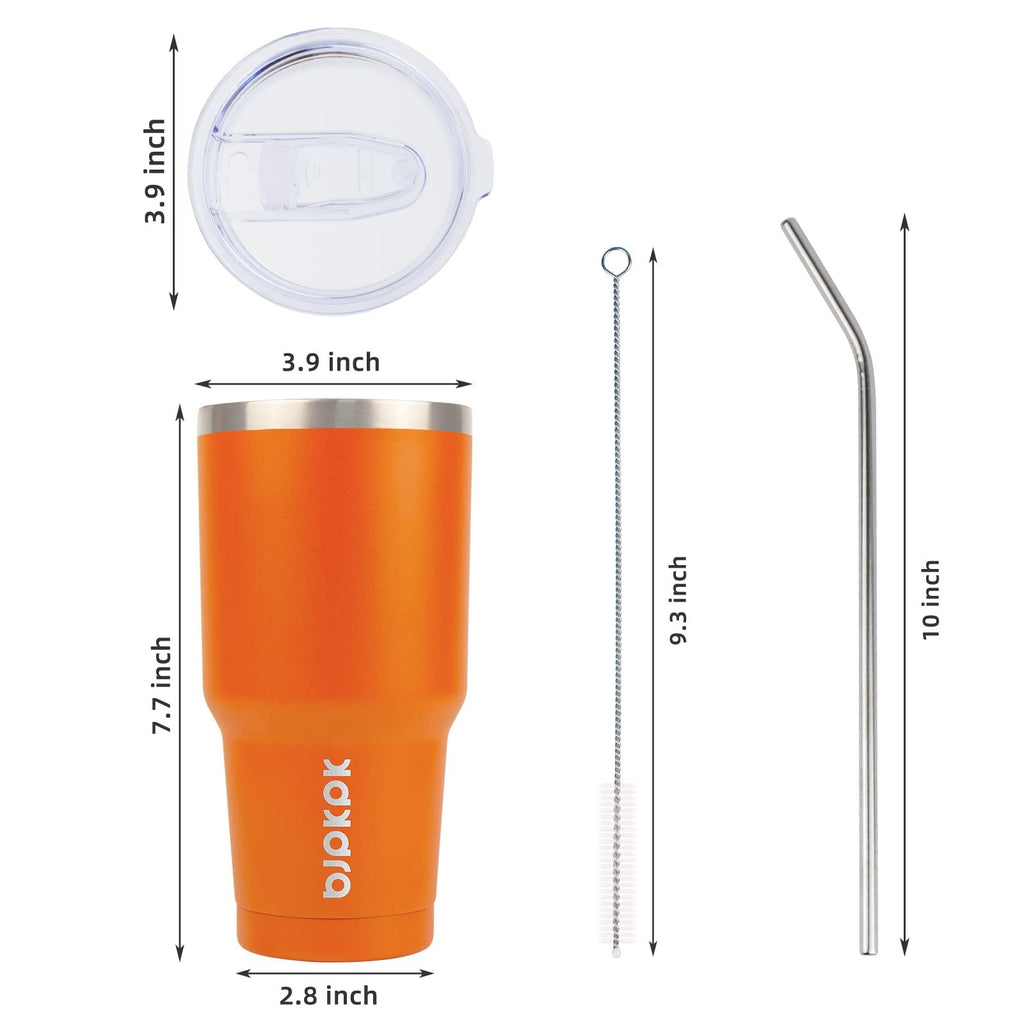 Insulated 30oz Tumbler w/ Clear Flip Lid & Straw, Orange Stainless Steel
