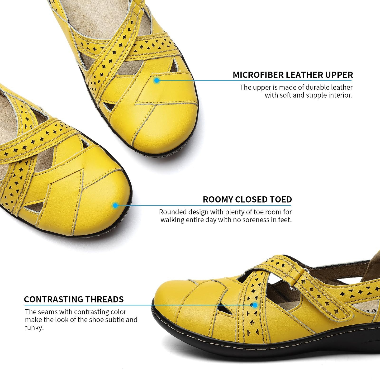 TERRIKAT Women's 6.5 M Yellow Loafers, Slip On Leather Walking Shoes