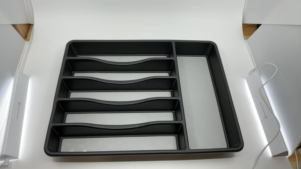 Black & Grey Large Silverware Tray Organizer, 7 Compartments, Plastic