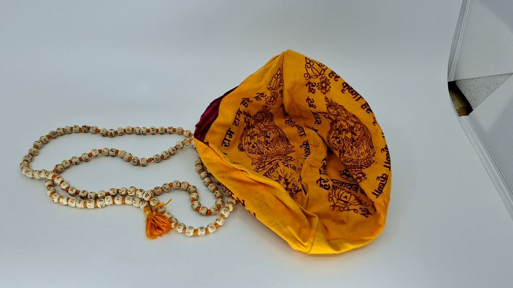 Hare Rama Tulsi Japa Mala 108 Beads Orange Knotted Wood Necklace