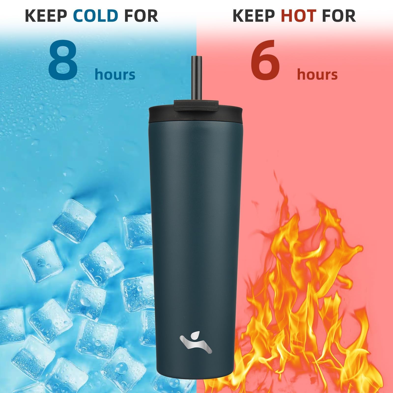 30 OZ Insulated Travel Mug w/ Lid & 2 Straws, Navy Blue Stainless Steel