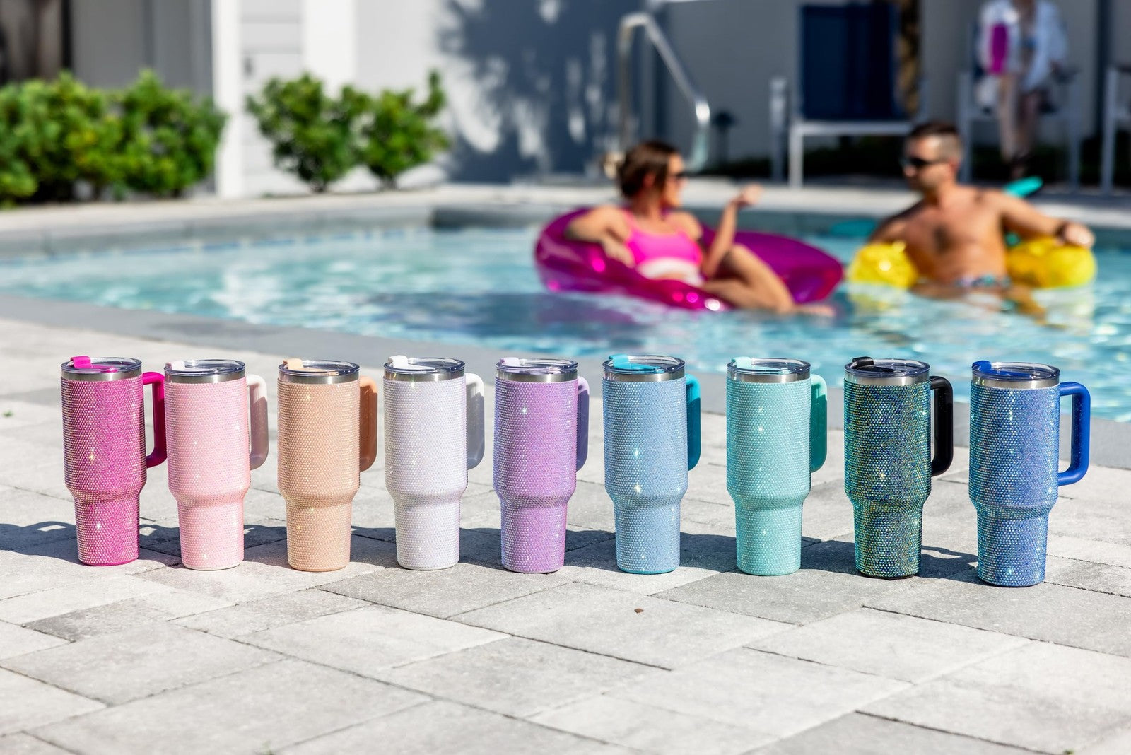 40oz Pink Sand Rhinestone Tumbler - Insulated Stainless Steel w/ Straw