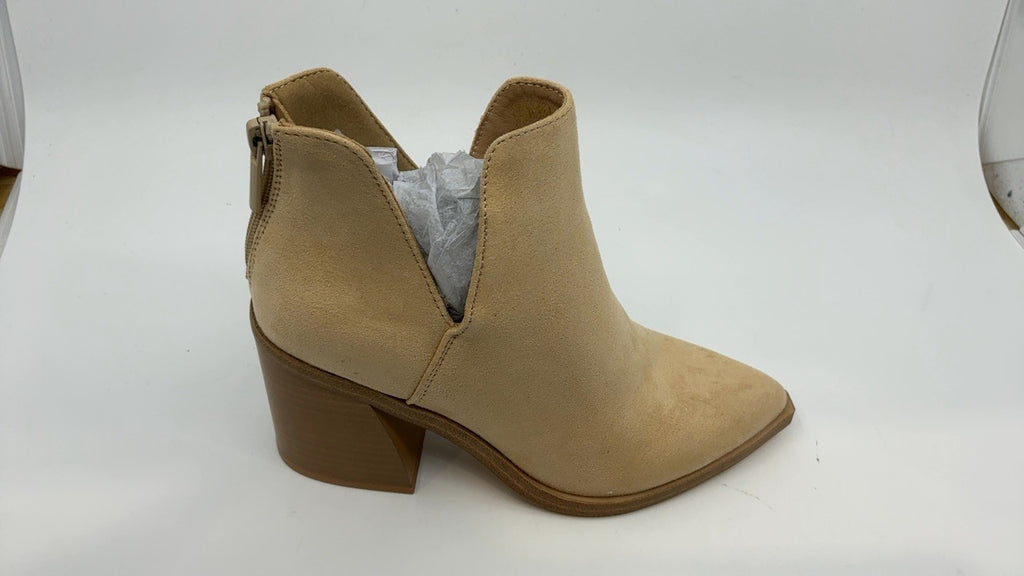 Women's Chunky Heel Ankle Boots 5.5 Nude Suede Pointed Toe