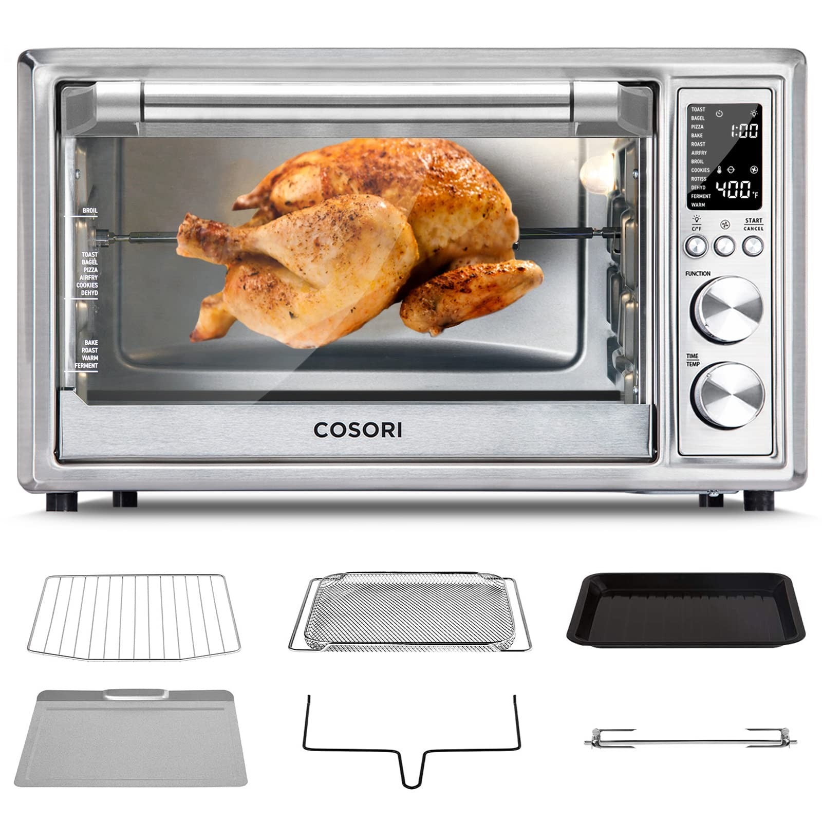 COSORI 12-in-1 Air Fryer Toaster Oven Combo 32QT Silver Stainless Steel