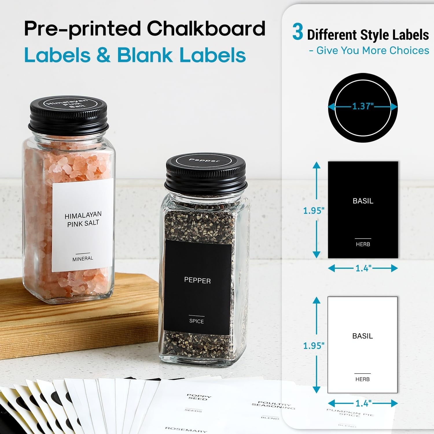 4oz Glass Spice Jars Set - 14 Pcs w/ Black Lids & Collapsible Funnel