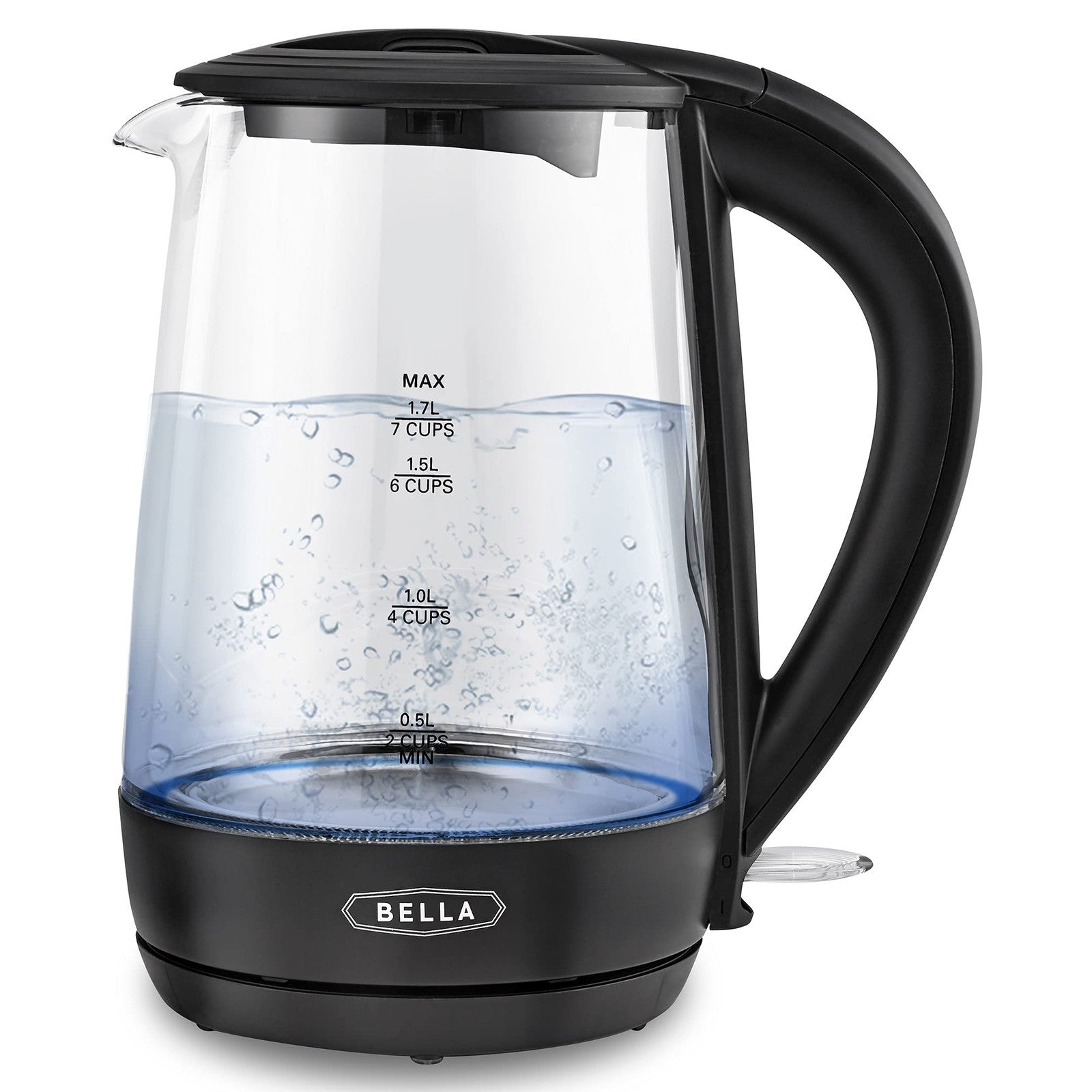 BELLA 1.7L Electric Kettle, Black, Cordless, Boil 7 Cups in 6-7 Min