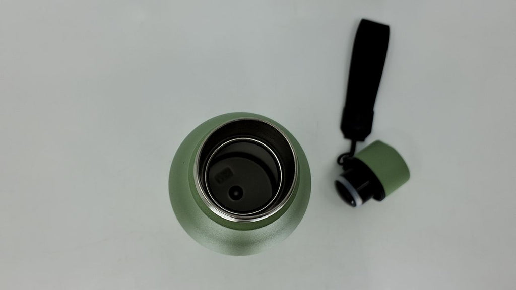 Reusable 18 oz Insulated Water Bottle, Stainless Steel, Green, w/ Strap