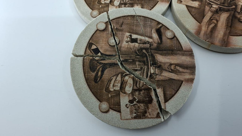 Natural Sandstone Coasters 4 Pack w/ Cork Backing, Unique Patterns