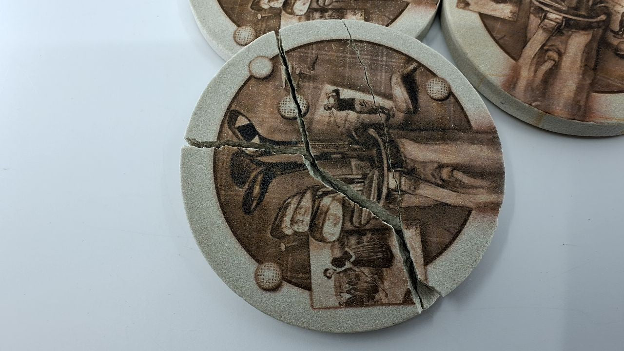 Natural Sandstone Coasters 4 Pack w/ Cork Backing, Unique Patterns