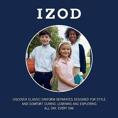 IZOD Big Boys School Uniform Flat Front Twill Pants, Khaki, 8