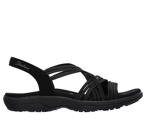 Skechers womens Reggae Slim Simply Stretch Sport Sandal, Black, 9 US