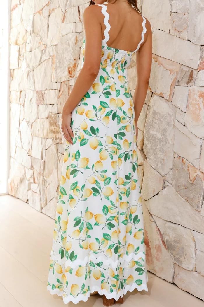 LunaJany Women's Midi Dress Lemon Print Sleeveless Casual M
