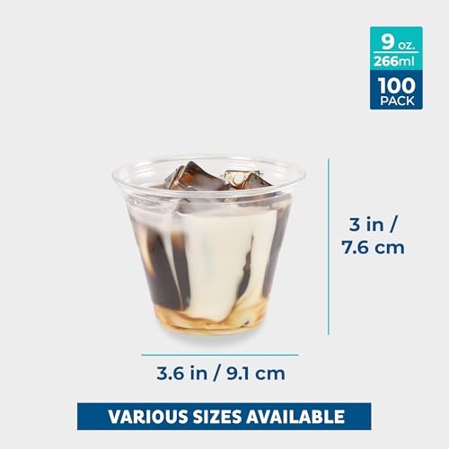100 Pack 9 Oz Clear Disposable Plastic Cups - Heavy Duty Party Tumblers