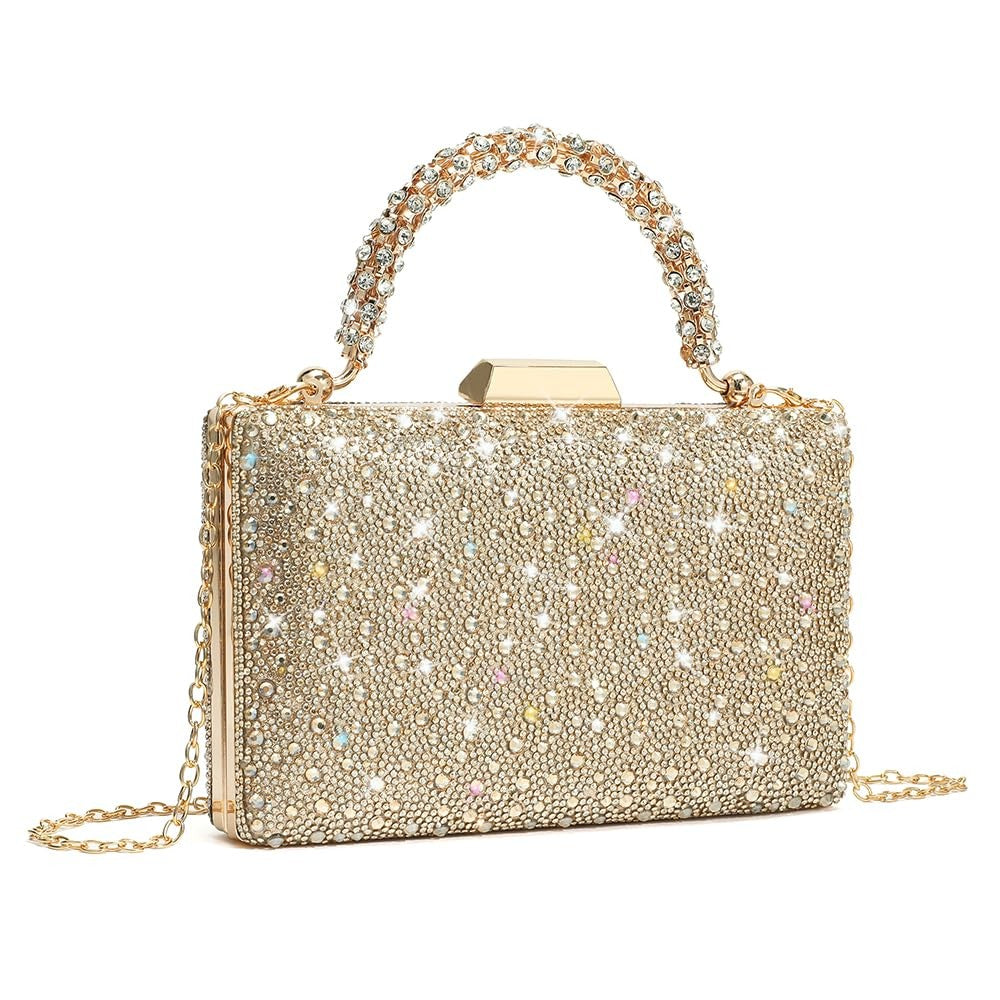 Elegant CARIEDO Clutch Evening Bag 8x4.7in Gold w/ Detachable Strap